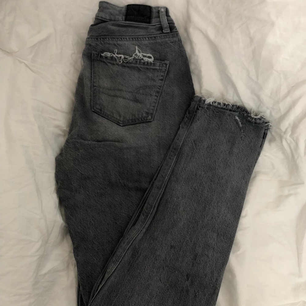 Dark grey AE ripped mom jeans